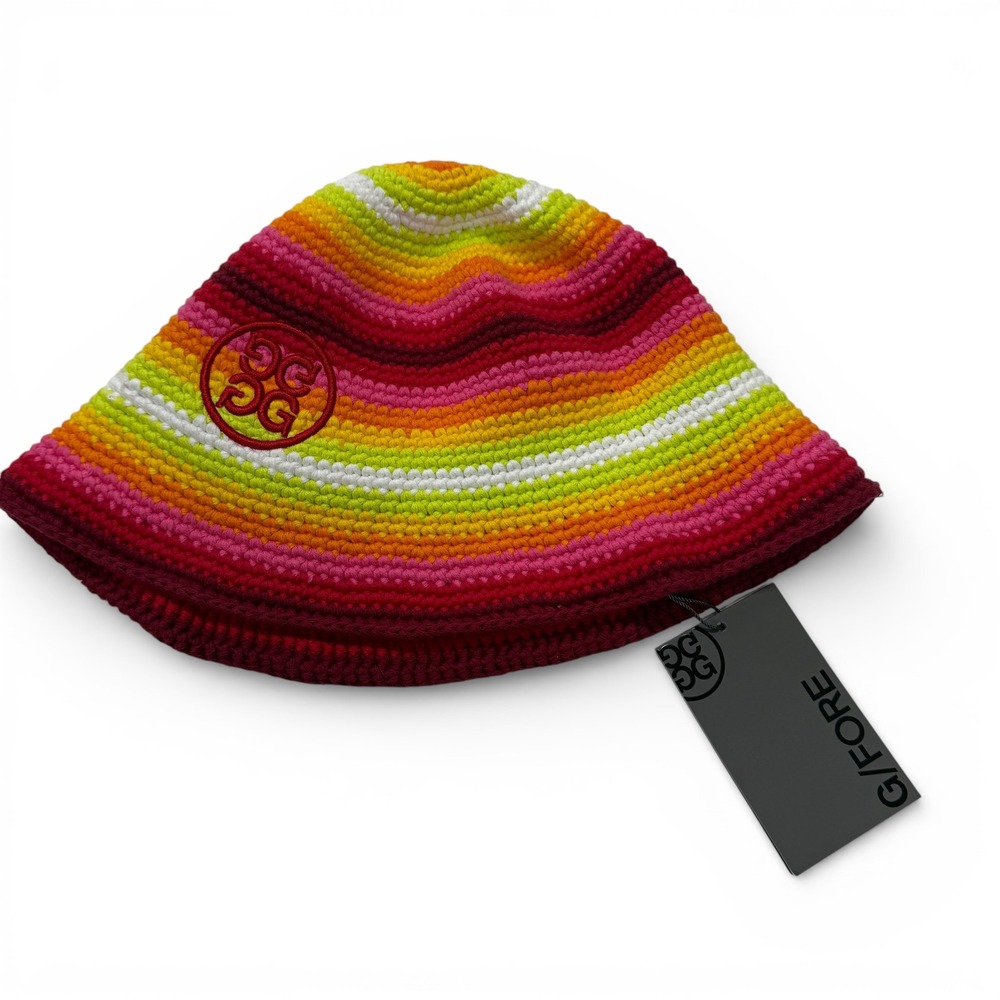G/FORE Striped Circle G's Crochet Bucket Hat Mens Lava Multi Color Striped NWT